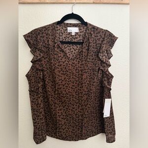 Short Sleeve Blouse With Ruffles- Size Large